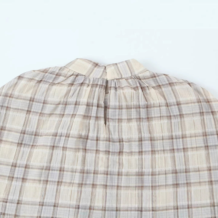 Damen Cropped Blusenoberteil mit Cape-Überwurf und Stehkragen Drune