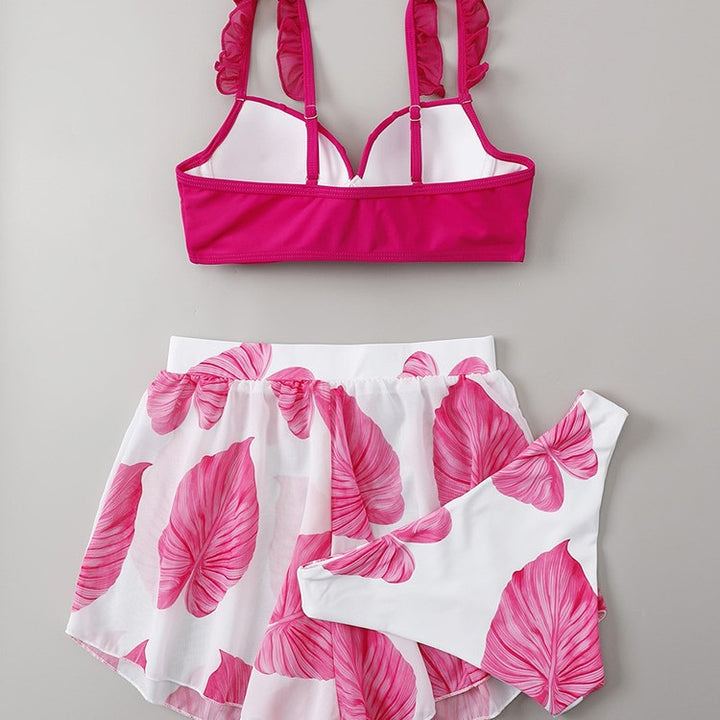 Damen Badeanzug Set mit farbenfrohem Blätterdruck Drune