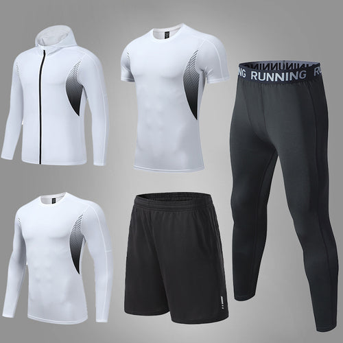 Herren umfassendes Lauf- und Trainingsset mit Funktionszip-Hoodie Kompressions-Tight Shorts Kurz- und Langarmtop Drune