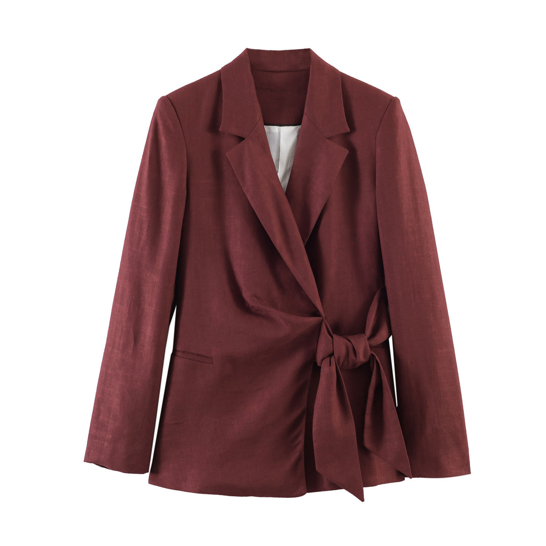 Damen nan taillierter Leinenblazer mit Bindegürtel und Reverskragen Drune