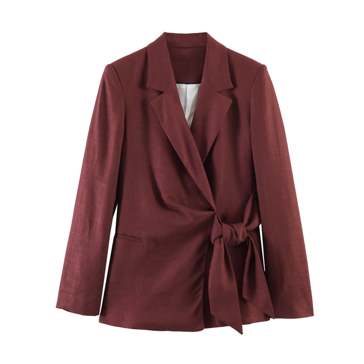 Damen nan taillierter Leinenblazer mit Bindegürtel und Reverskragen Drune