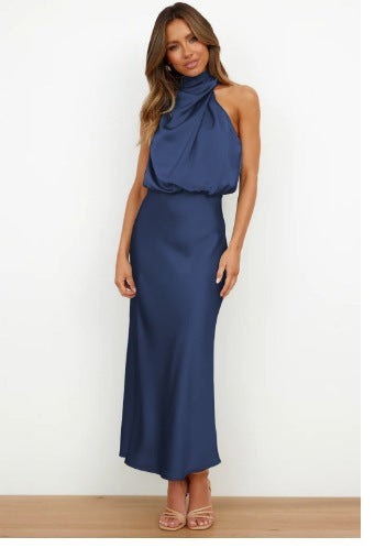 Drune | Brautjungfernkleid Satin Rollkragen Ohne Ärmel Cropped Langer Rock Damen Elegant Trauzeugin Kleid