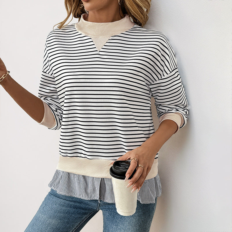 Damen Lässiger Langarm Pullover mit Rippdetails Drune