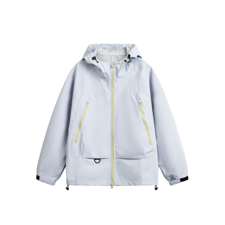 Damen Wasserdichte Softshell‑Regenjacke mit Kapuze, verstellbarem Saum und kontrastierenden Reißverschlüssen Drune