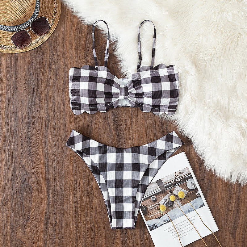 Damen Bandeau-Bikini mit raffiniertem Karomuster Drune