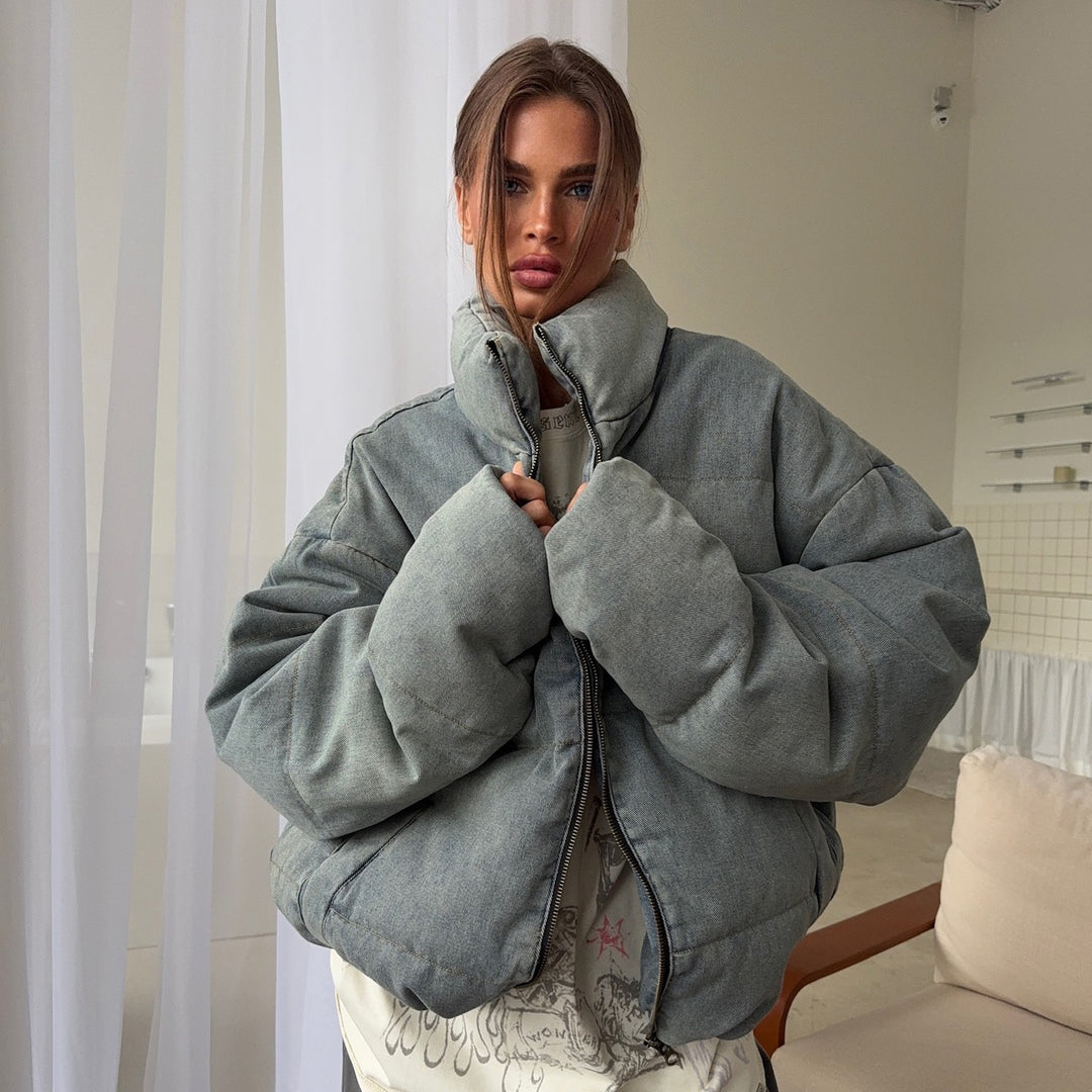 Damen Oversized Steppjacke mit hohem Kragen Drune