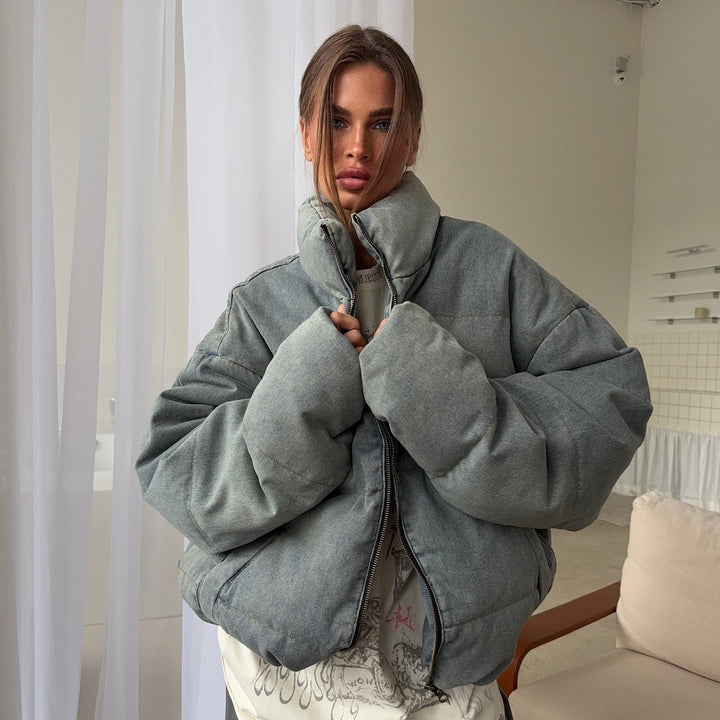 Damen Oversized Steppjacke mit hohem Kragen Drune