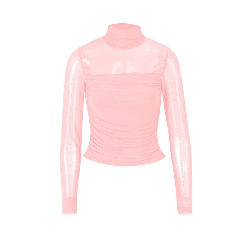 Damen Langarmshirt mit eleganter Raffung und transparentem Design Drune