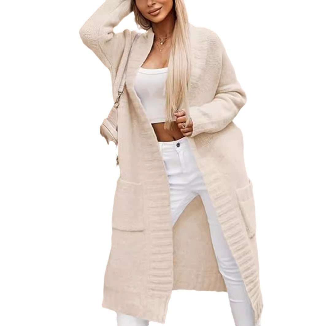 Damen Langer Strickcardigan mit offenen Taschen und strukturierter Oberfläche Drune
