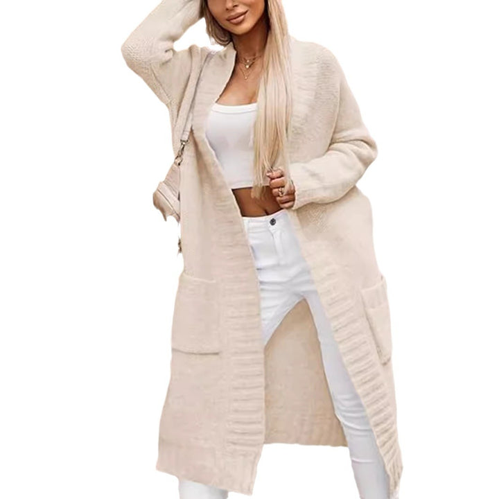 Damen Langer Strickcardigan mit offenen Taschen und strukturierter Oberfläche Drune
