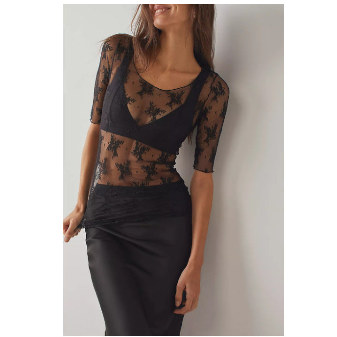 Damen Spitzenoberteil mit raffiniertem Transparenzdesign Drune