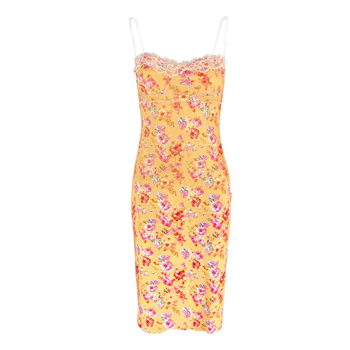 Damen Sommerliches Blumenkleid mit zarter Spitze und Spaghetti-Trägern Drune