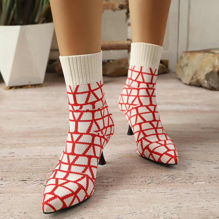 Damen Stiefelimitierte Sockenschuhe mit elegantem Absatz Drune