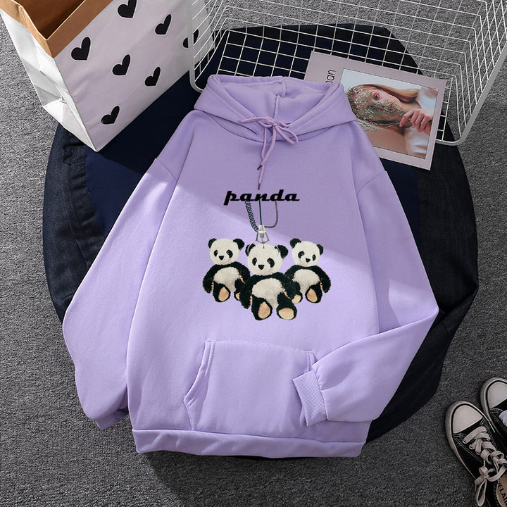 Damen nan oversized Kapuzenpullover mit Plüsch-Panda-Applikation und Kängurutasche Drune