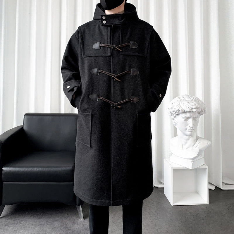 Herren Langer Wollmix Dufflecoat mit Kapuze, Knebelverschlüssen und aufgesetzten Taschen Drune