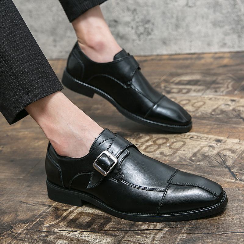 Herren eleganter zweifarbiger Monkstrap-Lederhalbschuh mit einzelner Metallschnalle und handgenähter Sohlenausführung Drune