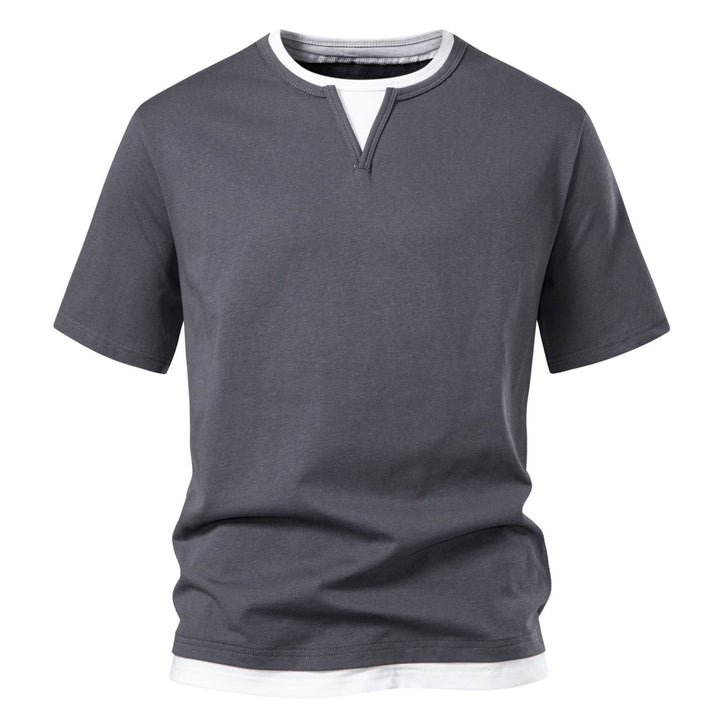 Herren Langarmshirt mit Lagen-Look und markantem Schlitzkragen Drune