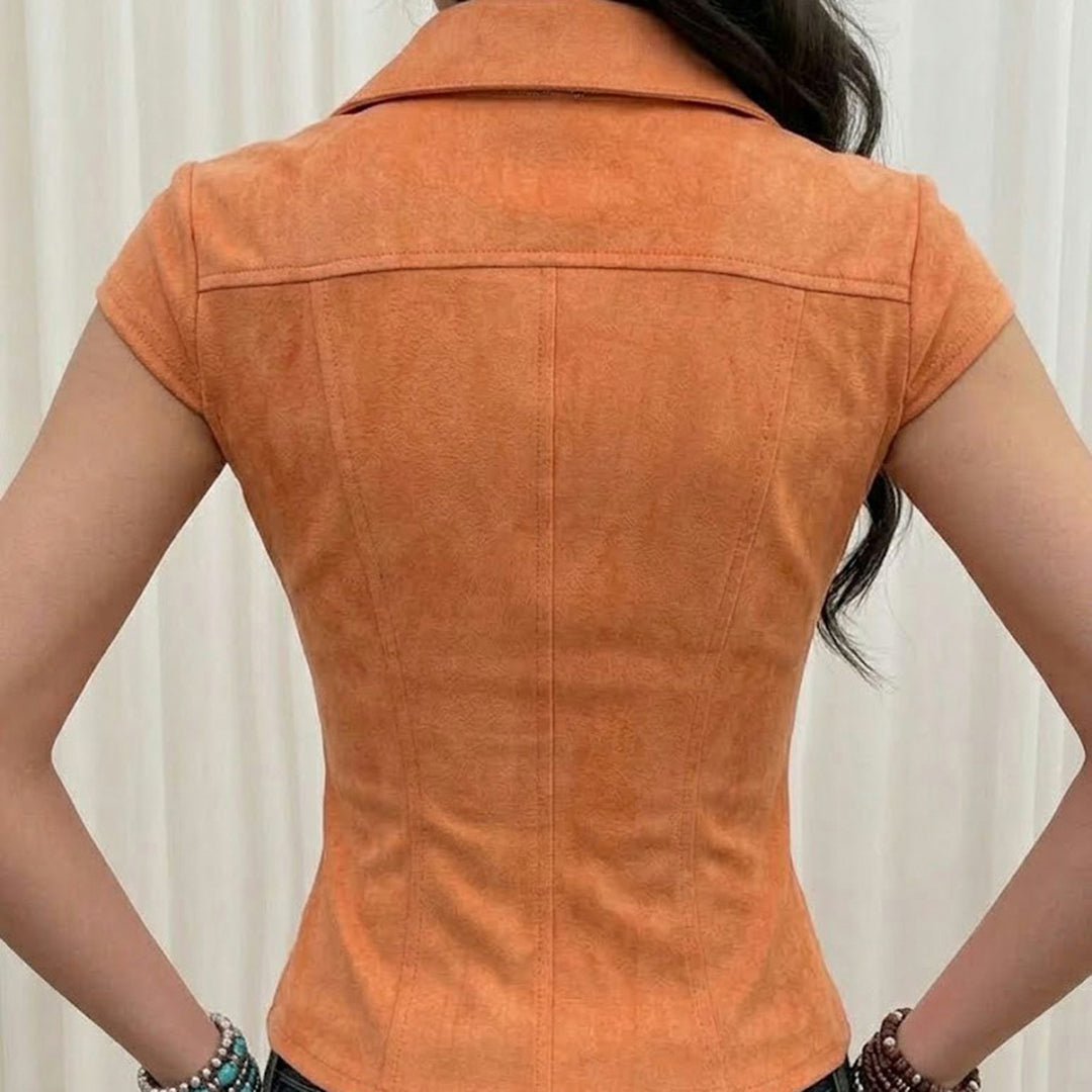 Damen Kurzärmeliges Hemd mit Taschen und taillierter Silhouette Drune