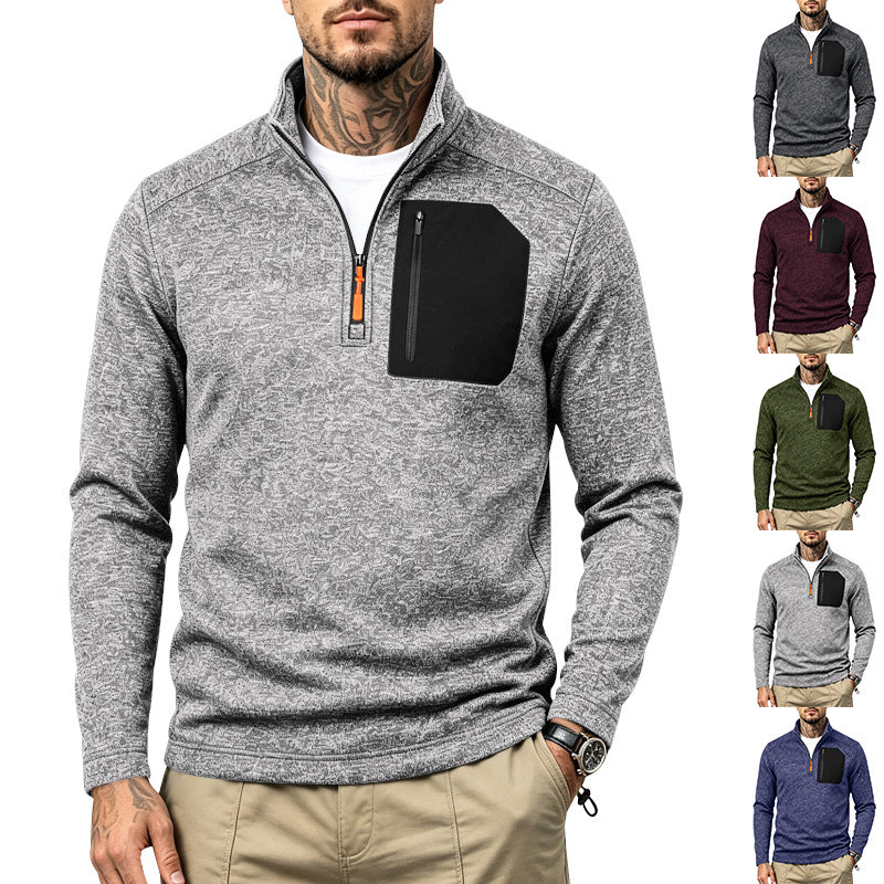 Herren Texturierter Troyer-Pullover mit halbem Reißverschluss und Brust-Zip-Tasche Drune