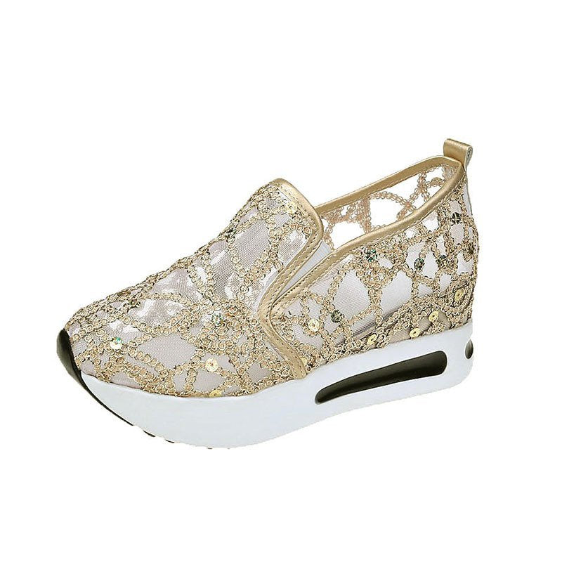 Damen Plateausneaker mit verstecktem Keil und Spitzenbesatz Drune