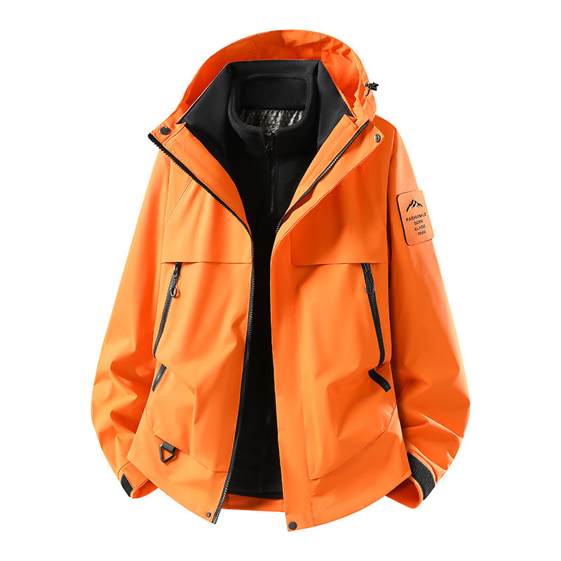 Herren modulare wasserdichte Outdoorjacke mit herausnehmbarer Fleece-Innenjacke, Kapuze und Reißverschlusstaschen Drune