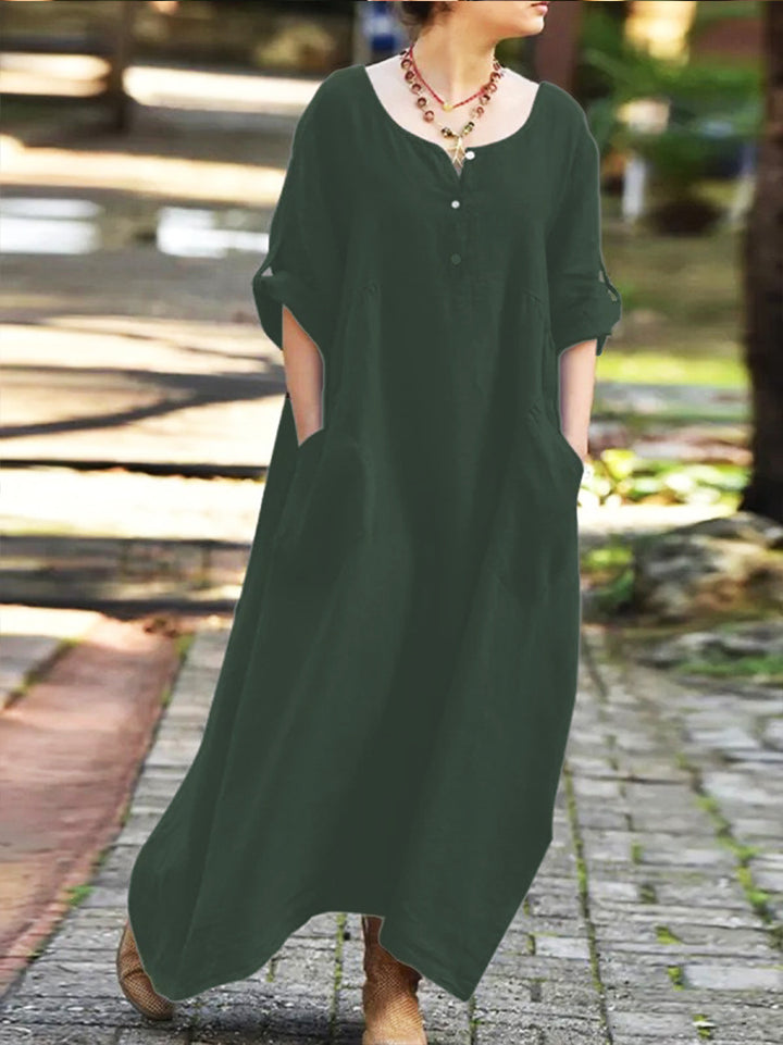 Damen längeres Kleid mit Knopfdetail und praktischen Taschen Drune
