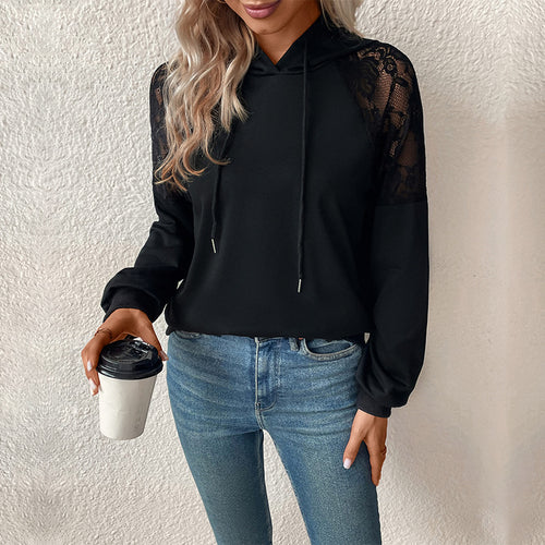 Damen Kapuzenpullover mit Spitzenärmel Drune