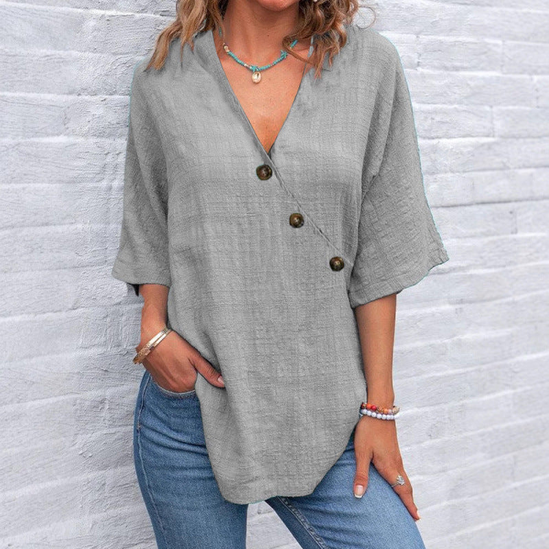 Damen Viskose Tunika mit asymmetrischem Schnitt und einzigartigen Knopfdetails Drune