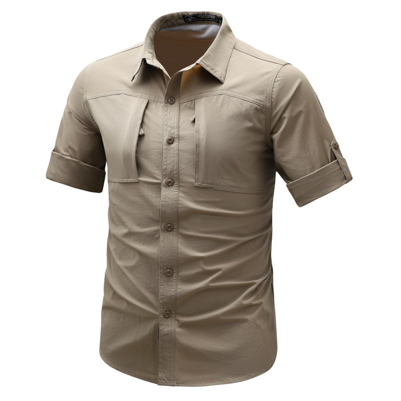 Herren Freizeitliches Langarmhemd mit Multifunktionalen Taschen Drune