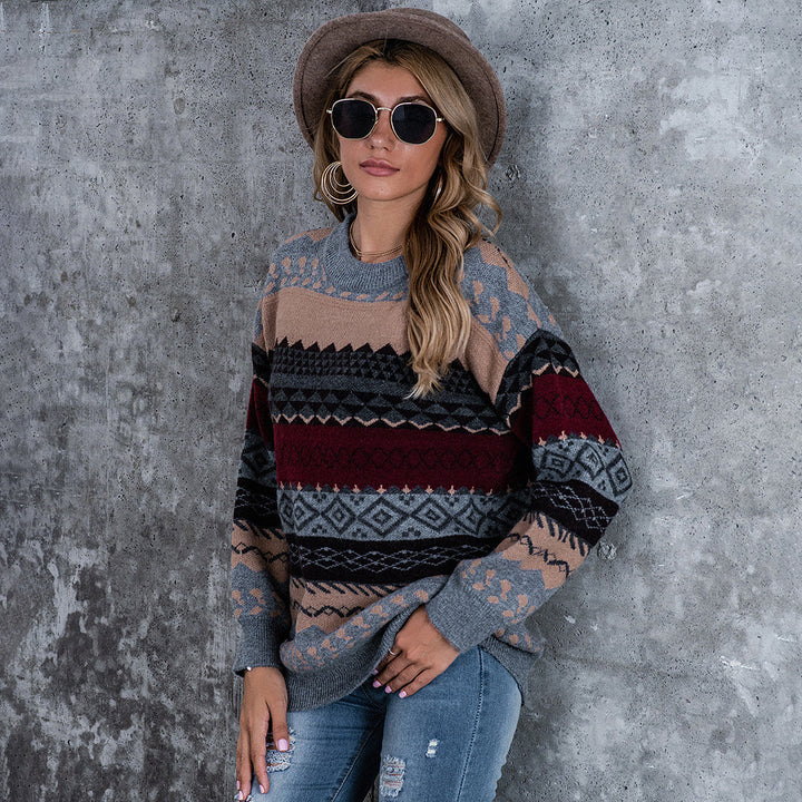 Damen Grobstrickpullover mit grafischem Muster und lässiger Passform Drune
