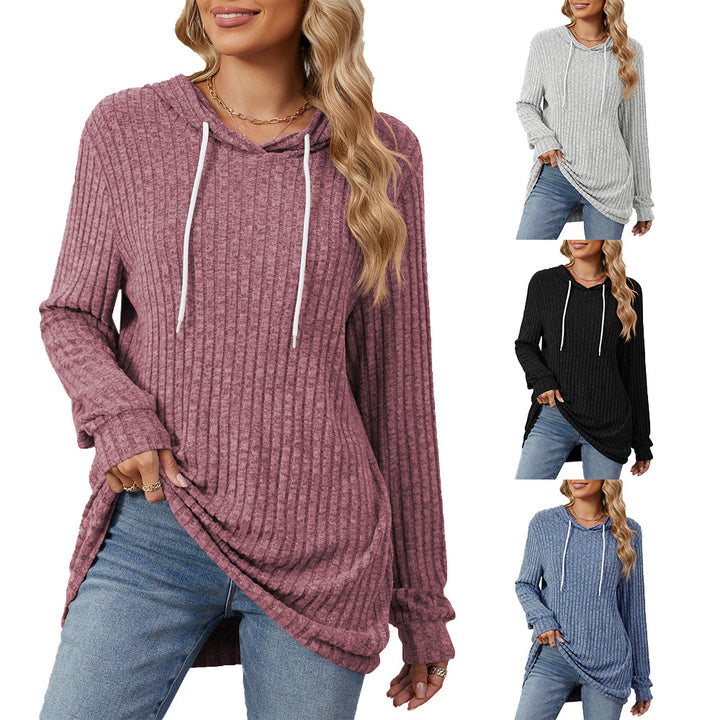 Damen lässiger Longsleeve Hoodie mit Rippstruktur und seitlichen Schlitzen Drune