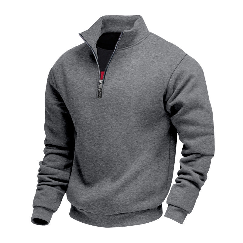 Herren nan klassischer Halbzip-Pullover mit Stehkragen, innen angerautem Fleece und elastischen Rippbündchen Drune