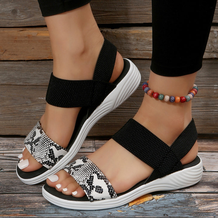 Damen Strick‑Sandalen mit elastischen Riemen und dämpfender Plateau‑Sohle Drune