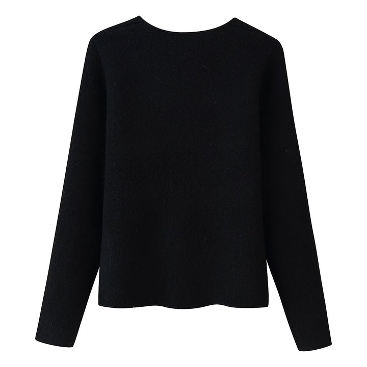 Damen Eleganter Kurzcardigan aus Bouclé‑Strick mit tiefem V‑Ausschnitt und dekorativer Schmuckknopfleiste Drune