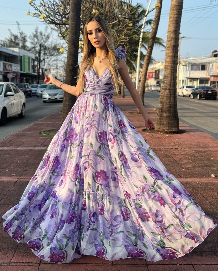 Damen Maxikleid mit luftigen Rüschendetails und ausgefallenem Wickeldesign Drune