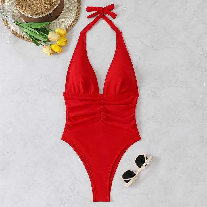 Damen Eleganter Badeanzug mit Raffungen Drune
