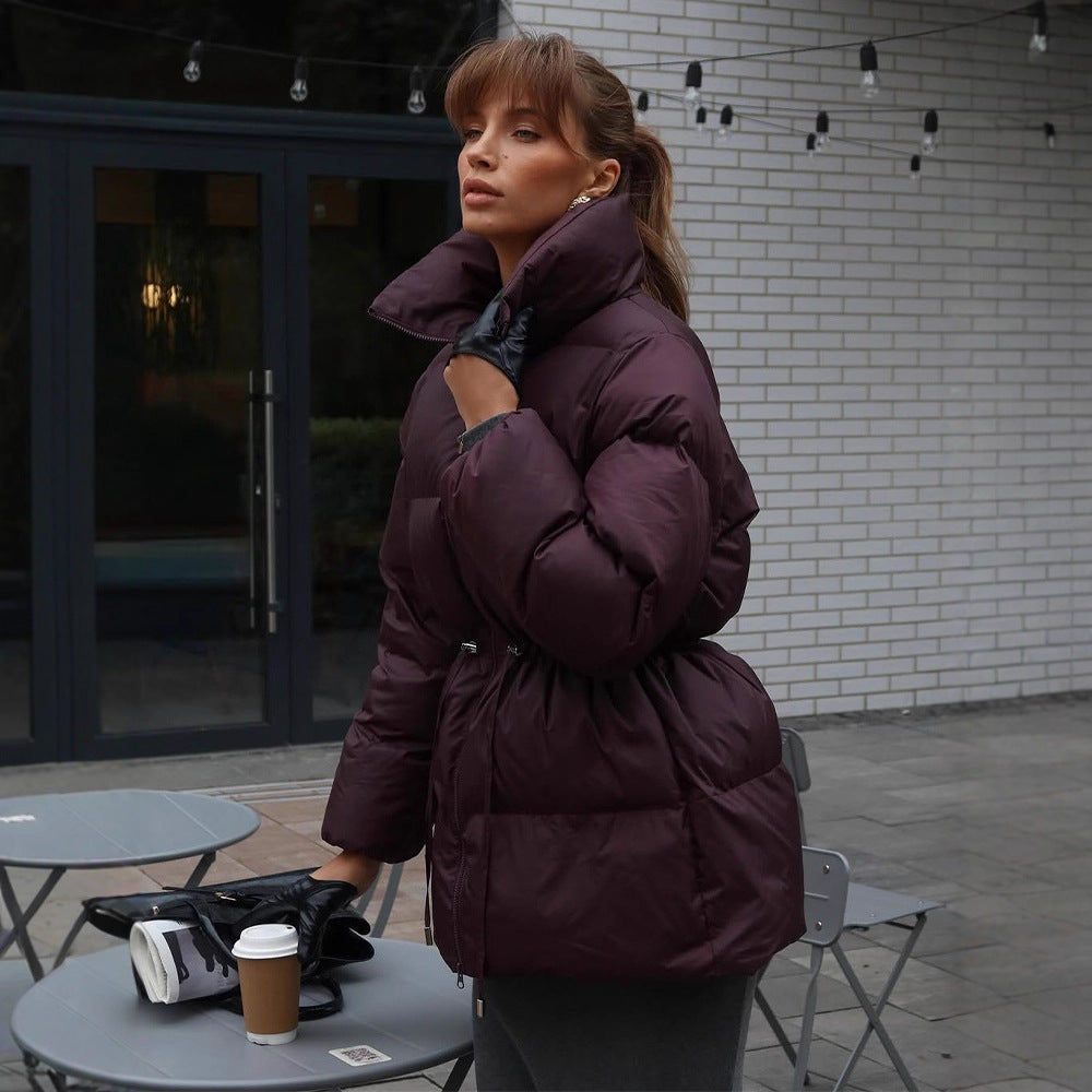 Damen Wattierte Taillierte Steppjacke mit Tunnelzug & hohem Stehkragen Drune