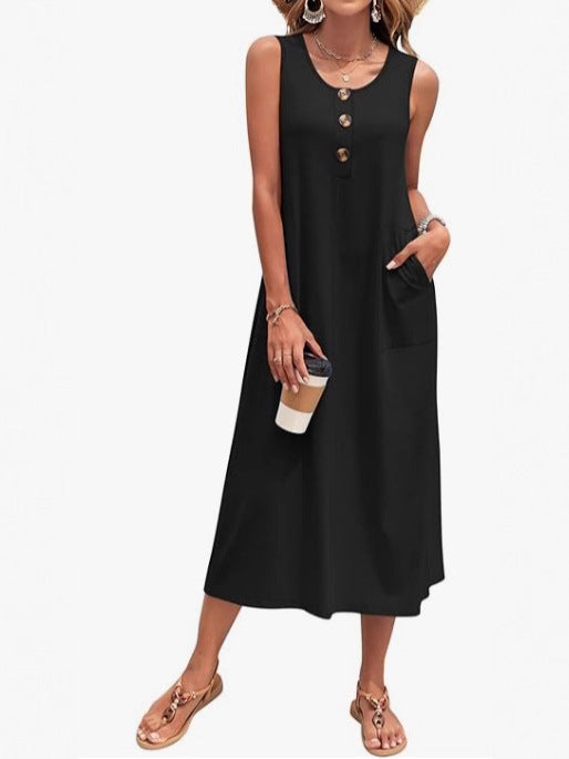Damen Lässiges Midikleid mit Taschen und Knopfdetails Drune