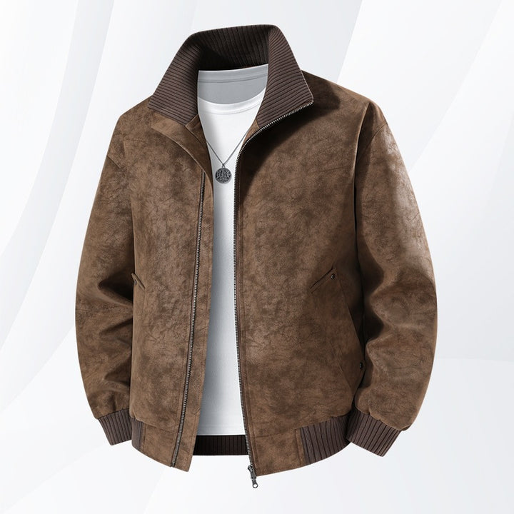 Herren Velours‑Imitat Bomberjacke mit Stehkragen, Thermofutter & Reißverschluss Drune