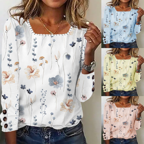 Damen Bluse mit floralem Druck und dekorativen Knopfdetails Drune