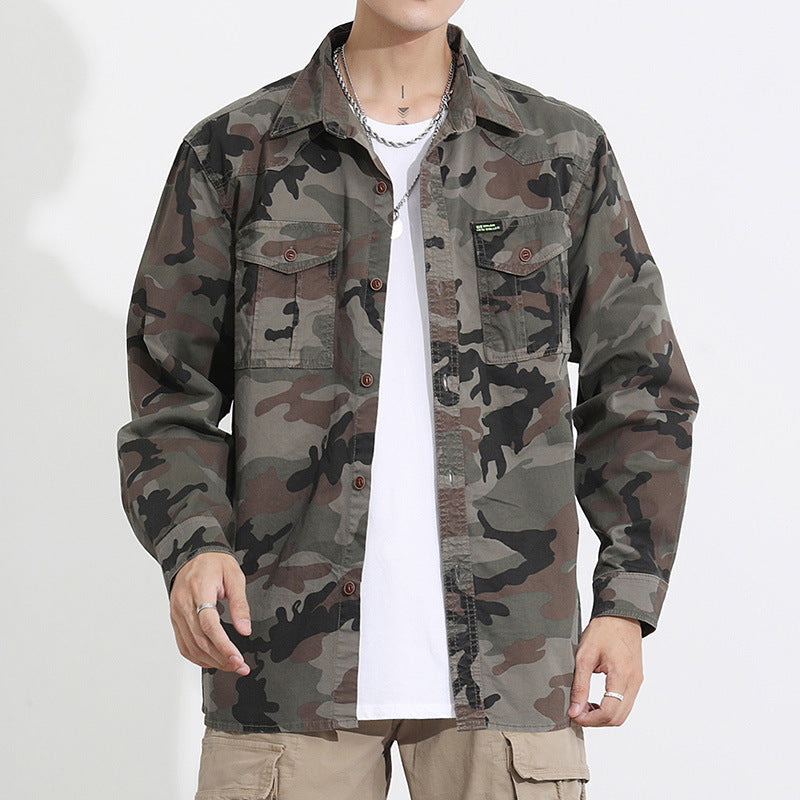 Herren Camouflage-Fieldshirtjacke aus leichtem Baumwoll-Twill mit Brusttaschen Drune
