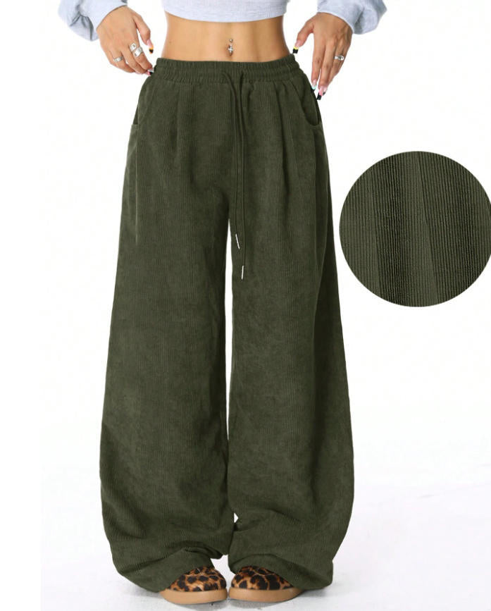 Damen Bequeme Casual Cordhose mit elastischem Bund und seitlichen Taschen Drune
