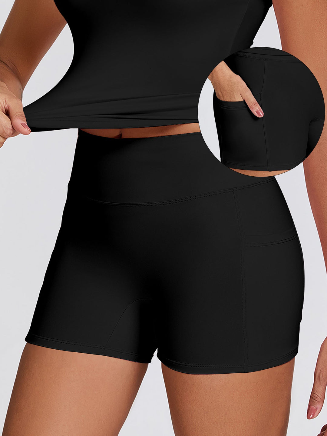 Damen Funktionale Sport-Shorts mit seitlichen Taschen und hohem Bund Drune