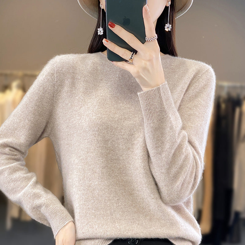 Damen Luxuriöser Feinstrick-Rundhalspullover mit softem Fluffy‑Finish und schmaler Bündchenform Drune
