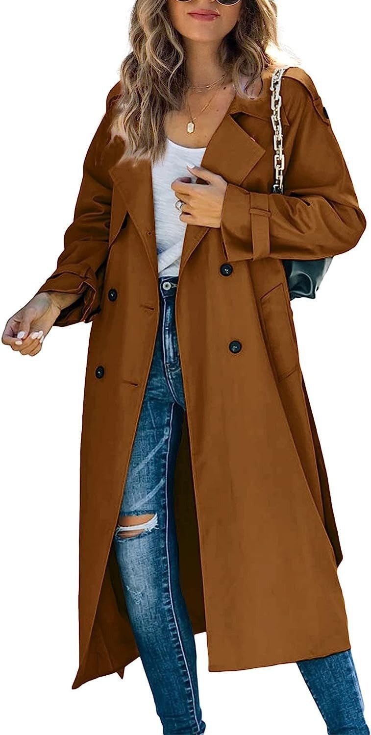 Damen Eleganter Trenchcoat im Oversize-Stil mit Taillengürtel Drune