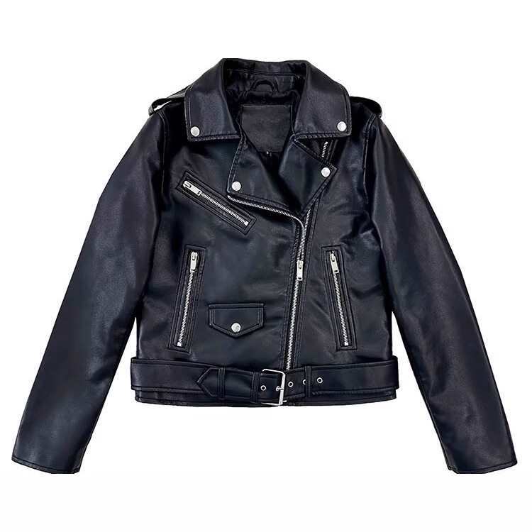 Damen nan taillierte Kunstleder-Bikerjacke mit Stehkragen, Schulterpatten und Reißverschlusstaschen Drune