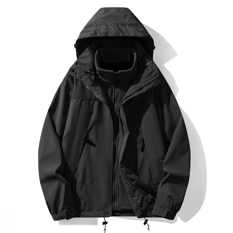 Herren funktionale Outdoor-Softshelljacke mit herausnehmbarer Fleece-Innenjacke, wind- und wasserabweisender Membran und verstellbarer Kapuze Drune