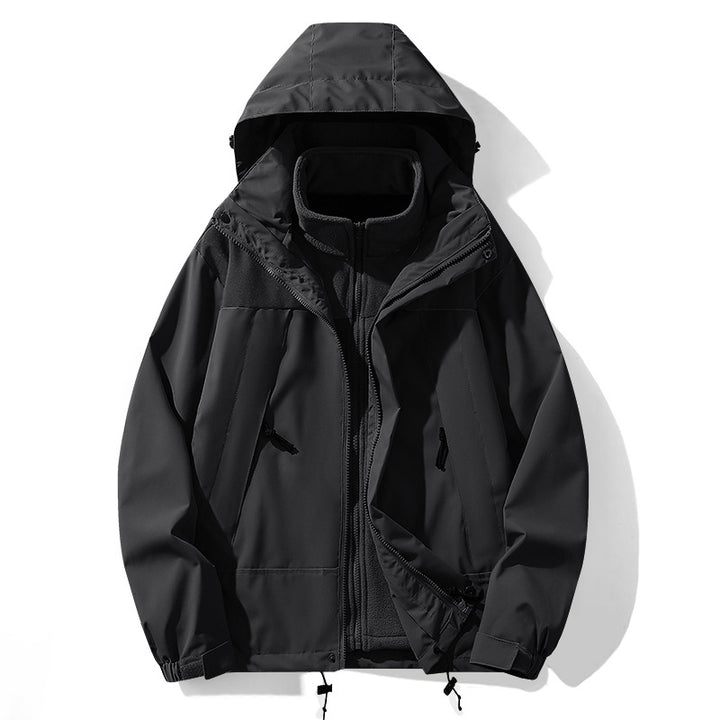 Herren funktionale Outdoor-Softshelljacke mit herausnehmbarer Fleece-Innenjacke, wind- und wasserabweisender Membran und verstellbarer Kapuze Drune
