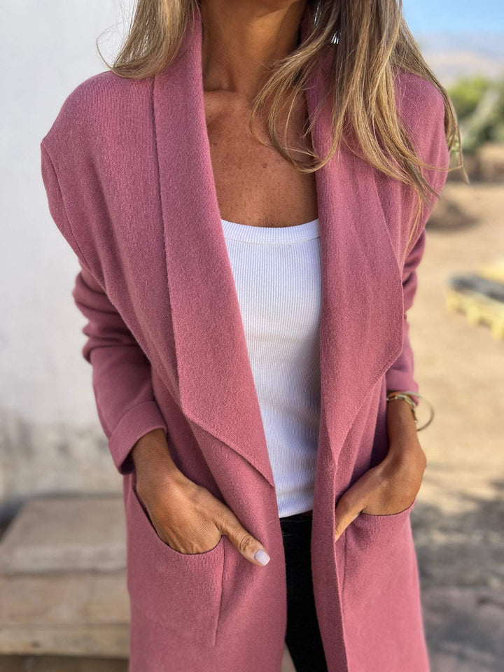 Drune | Einfarbiger Langer Taschen Wollstrickjacke