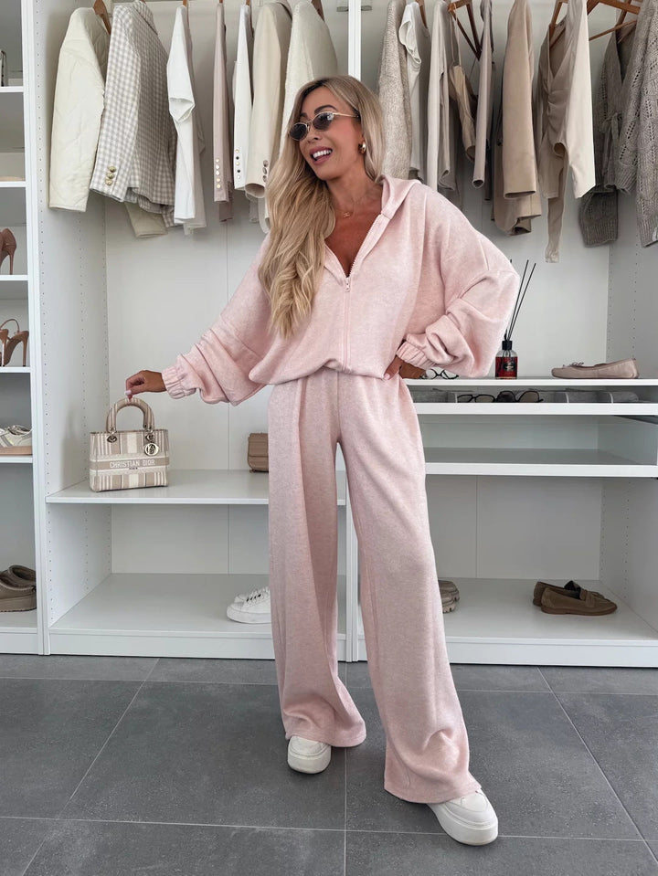 Damen Loungewear-Anzug aus weichem Fleece mit Kapuze und weitem Schnitt Drune